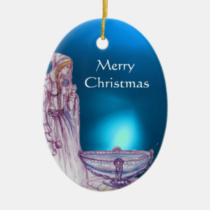 Ornement En Céramique VIVIEN /LADY DU LAC Pierre rouge bleue