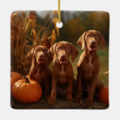 Ornement En Céramique Vizsla Chiot Automne Citrouille délice (Dos)