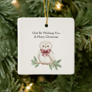 Ornement En Céramique Vœux de Noël de la chouette