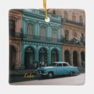Ornement En Céramique Voiture Américaine Vintage Turquoise Cuba Colonial