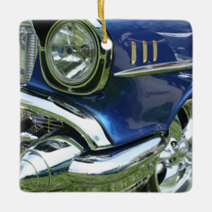 Ornement En Céramique Voiture ancienne bleue Chevy 1957