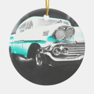 Ornement En Céramique voiture classique Chevrolet Impala 1958 bleu vif