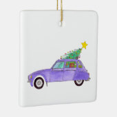 Ornement En Céramique Voiture violette avec cadeaux de Noël (Droite)