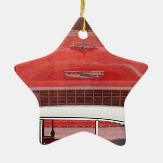 Ornement En Céramique Voitures classiques Chevy Bel Air Dodge Rouge Blan (Dos)