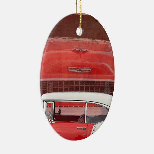 Ornement En Céramique Voitures classiques Chevy Bel Air Dodge Rouge Blan (Droite)