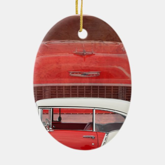 Ornement En Céramique Voitures classiques Chevy Bel Air Dodge Rouge Blan (Dos)