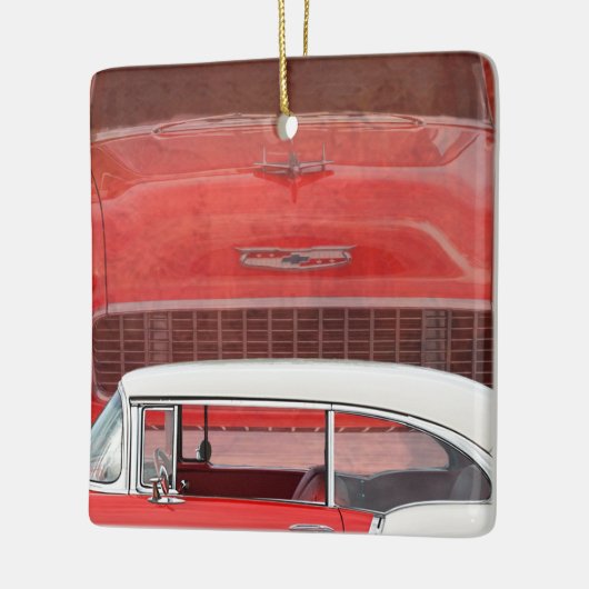 Ornement En Céramique Voitures classiques Chevy Bel Air Dodge Rouge Blan (Gauche)