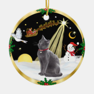 Ornement En Céramique Vol de nuit - Chat bleu russe