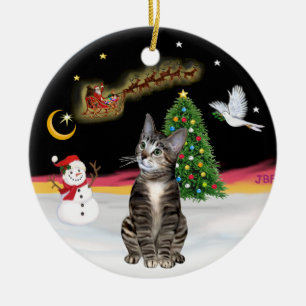 Ornement En Céramique Vol de nuit - Chat tigré brun 2