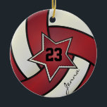 Ornement En Céramique Volley-ball des étoiles rouges et blanches<br><div class="desc">Ornement de Noël du joueur de volleyball rouge foncé prêt à vous personnaliser. ⭐ Ce Produit est 100% Personnalisable. *****Cliquez sur le BOUTON PERSONNALISER pour ajouter, supprimer, déplacer, redimensionner, modifier, tourner, etc... n'importe quel graphique ou texte ou utilisez les zones de remplissage. ⭐ 99% de mes designs dans mon magasin...</div>