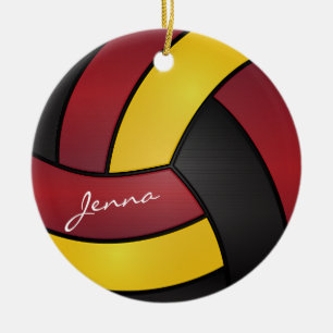 Ornement En Céramique Volley-ball en Bourgogne, jaune et noir 2  Nom DO-