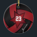 Ornement En Céramique Volley-ball Red et Black Star<br><div class="desc">do-it-yourself Ornement de volley-ball personnalisé avec votre nom et votre numéro. ⭐ Ce Produit est 100% Personnalisable. Les graphiques et / ou le texte peuvent être ajoutés, supprimés, déplacés, redimensionnés, changés autour, tournés, etc... 99% de mes designs dans mon magasin sont faits en couches. Cela vous permet de redimensionner et...</div>