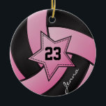 Ornement En Céramique Volley-ball rose et étoile noire<br><div class="desc">Ornement de volley-ball rose. Un grand cadeau pour un joueur de volley-ball, un fan de volley-ball ou un entraîneur d'équipe de volley-ball, un design sportif amusant. Plus de couleurs sont disponibles si vous ne trouvez pas vos couleurs, s'il vous plaît contactez-moi. ⭐ Ce Produit est 100% Personnalisable. *****Cliquez sur le...</div>