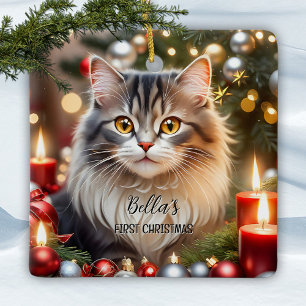 Ornement En Céramique Votre photo First Christmas Cat