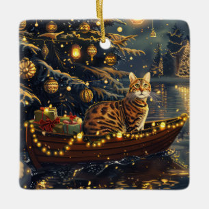 Ornement En Céramique Voyage de fête de Noël du chat du Bengale