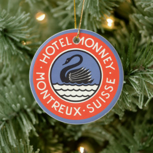 Ornement En Céramique Voyage Vintage, Hôtel Monney Suisse Cygne