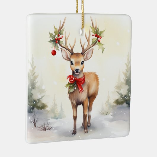 Ornement En Céramique Watercolor Christmas Reindeer (Droite)