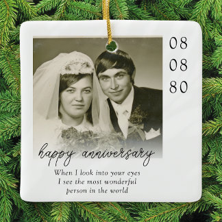 Ornement En Céramique Wedding Anniversary Photo Heartfelt Message