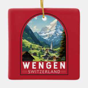 Ornement En Céramique Wengen Suisse Travel Art Vintage