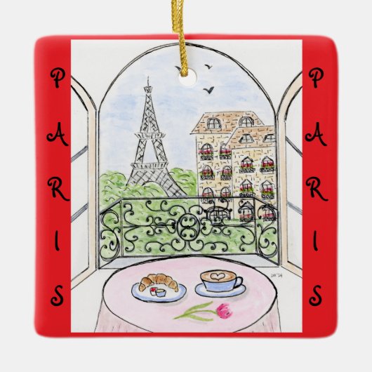 Ornement En Céramique Whimsical Paris and Eiffel Tower French (Devant)