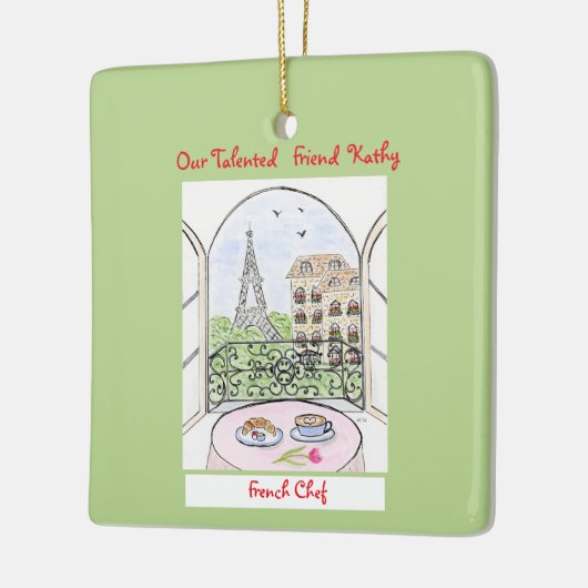 Ornement En Céramique Whimsical Paris and Eiffel Tower French Chef (Gauche)