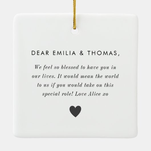 Ornement En Céramique Will You Be My Godparents Photo Proposal (Dos)