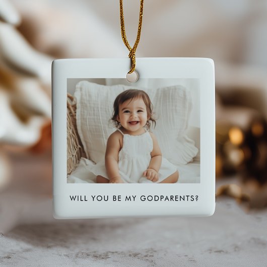 Ornement En Céramique Will You Be My Godparents Photo Proposal