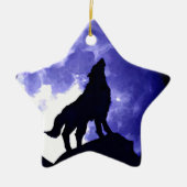Ornement En Céramique Wolf Silhouette & Pleine lune (Devant)