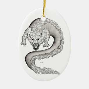 Ornement En Céramique Wolfdragon noir et blanc Design