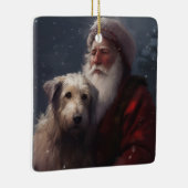 Ornement En Céramique Wolfhound avec Noël Festif du Père Noël (Droite)