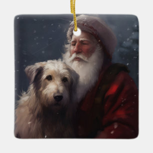 Ornement En Céramique Wolfhound avec Noël Festif du Père Noël