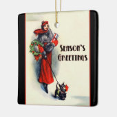 Ornement En Céramique Woman in red coat shopping with Scottish Terrier (Gauche)