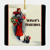 Ornement En Céramique Woman in red coat shopping with Scottish Terrier (Dos)