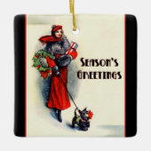 Ornement En Céramique Woman in red coat shopping with Scottish Terrier (Devant)