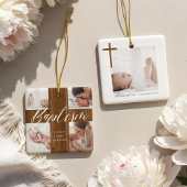Ornement En Céramique Woodgrain Baptism Calligraphy Photo Collage Baby
