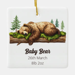 Ornement En Céramique Woodland Bear Birth Stats Baby's First Christmas