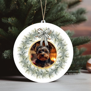 Ornement En Céramique Wreath Gold Frame Custom Pet Photo
