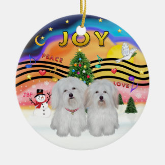 Ornement En Céramique Xmas Music 2 - Coton de Tulear (DEUX)