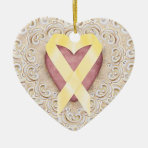 Ornement En Céramique Yellow Childhood Cancer Ribbon From the Heart - SR