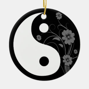 Ornement En Céramique Yin floral noir Yang