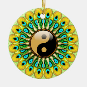 Ornement en céramique Yin Yang Peacock Sun Circle