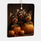 Ornement En Céramique Yorkshire Terrier Chiot Automne Citrouille délice (Droite)