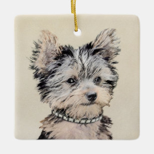 Ornement En Céramique Yorkshire Terrier Puppy Peinture Chien original