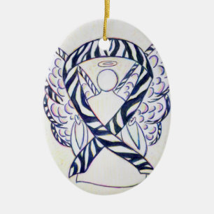 Ornement En Céramique Zebra Stripe Sensibilisation Ruban Angel Oval Orne