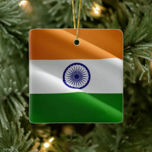 Ornement En Céramique zIN002 Indien agitant FLAG India,