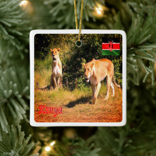 Ornement En Céramique zKE005 KENYA, Lions, Afrique,