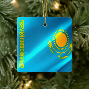 Ornement En Céramique zKZ002 Kazakh agitant le DRAPEAU Kazakhstan,