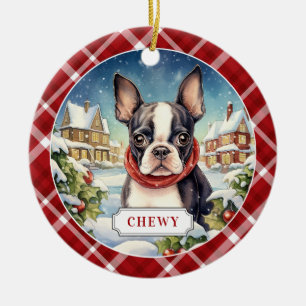 Ornement en cercles céramiques Boston Terrier