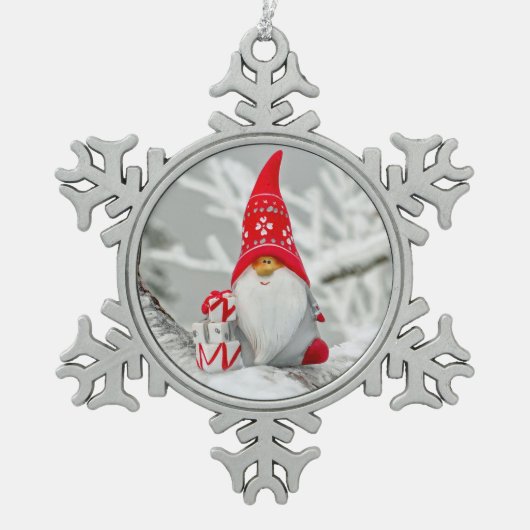 Ornement en étain de gnome de père Noël (Devant)