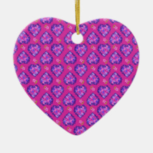 Ornement en forme de coeur, Coeurs magenta et Fleu